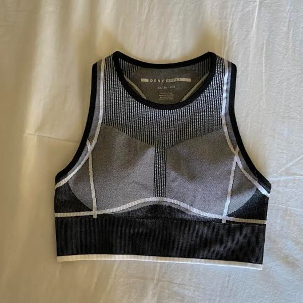 Black, Grey, and White DKNY Sports Bra Size XS